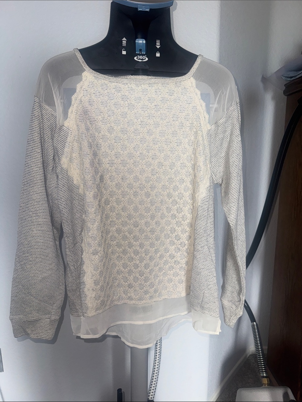 Women's Cream Crochet Panel Layered Knit Sweatshirt